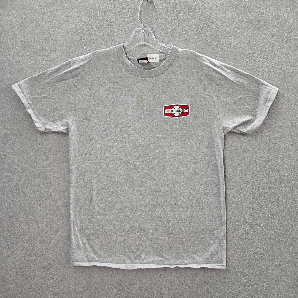 Independent Men Shirt Medium Gray Y2K Skater Logo Embroidered Crew Neck Tee